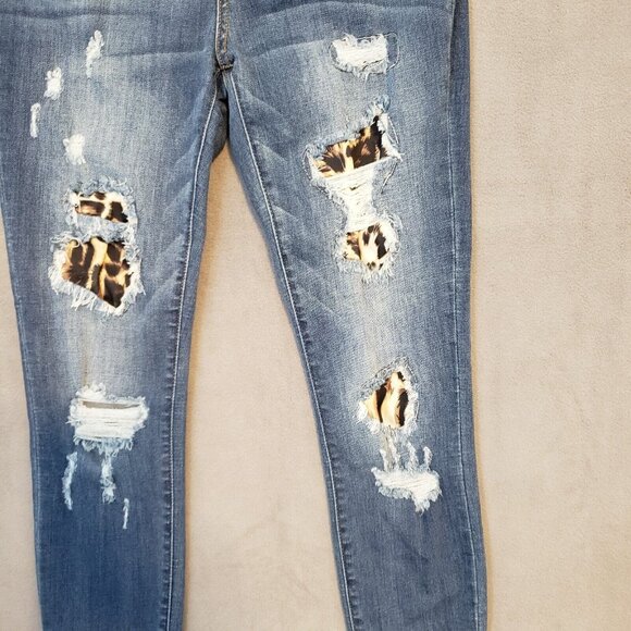 Judy Blue Jeans Womens 30 Blue Skinny Leopard Cheetah Print Ripped Stretch Denim - Picture 10 of 16